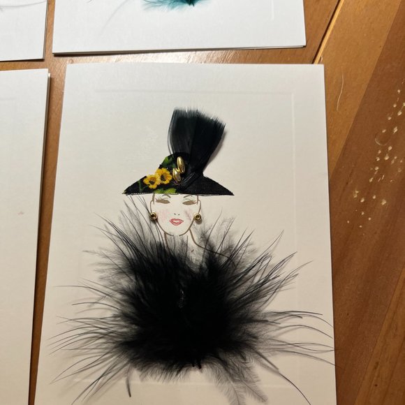Feather in her hat Greeting Cards, set of 6, never used - Picture 4 of 8